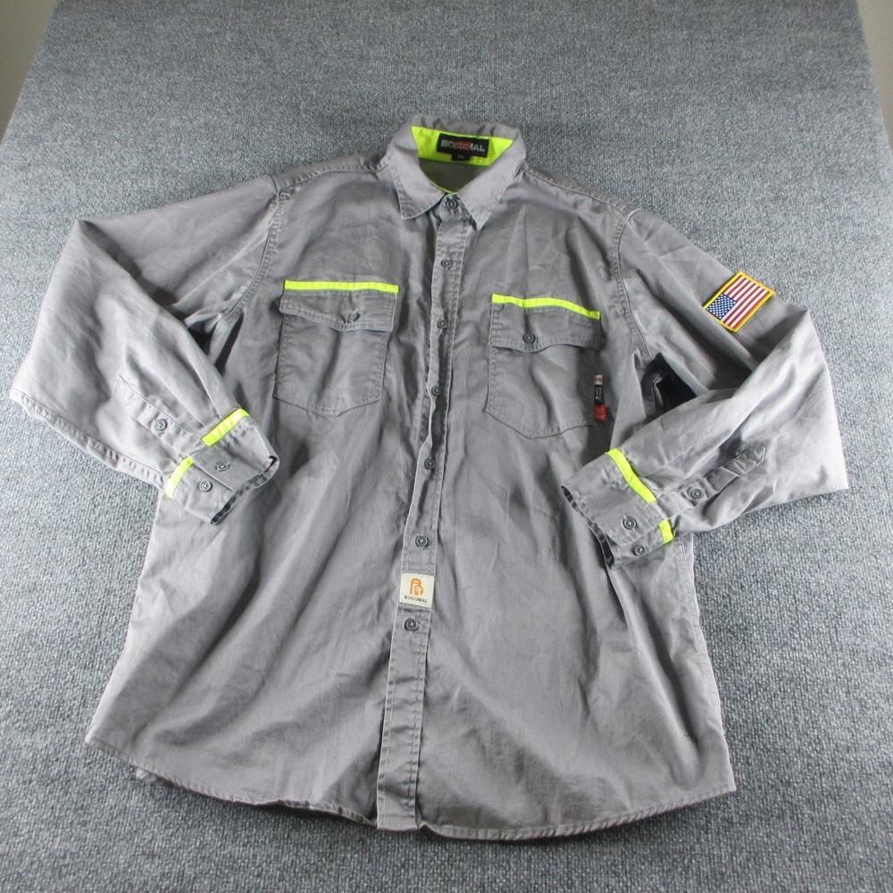 Bocomal FR Shirt Mens XL Gray Flame Resistant Long Sleeve Button Up Workwear